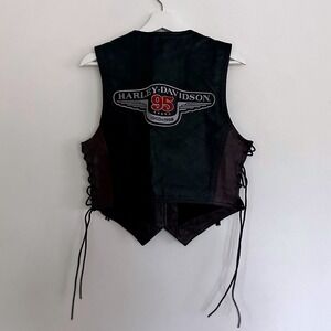 Harley Davidson 95 Years Leather Vest Women's Lace Up Biker Motorcycle